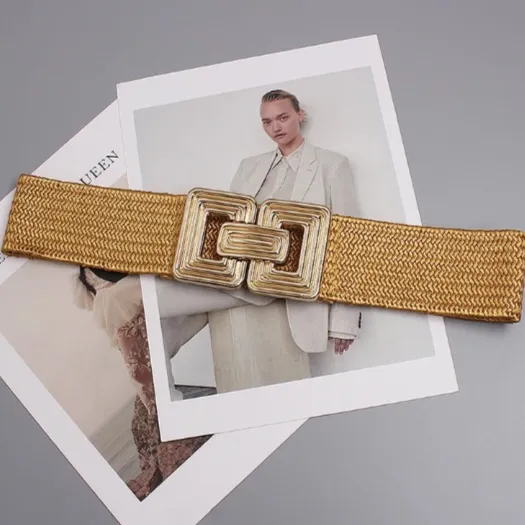 Vintage Square Buckle Woven Metallic Belts