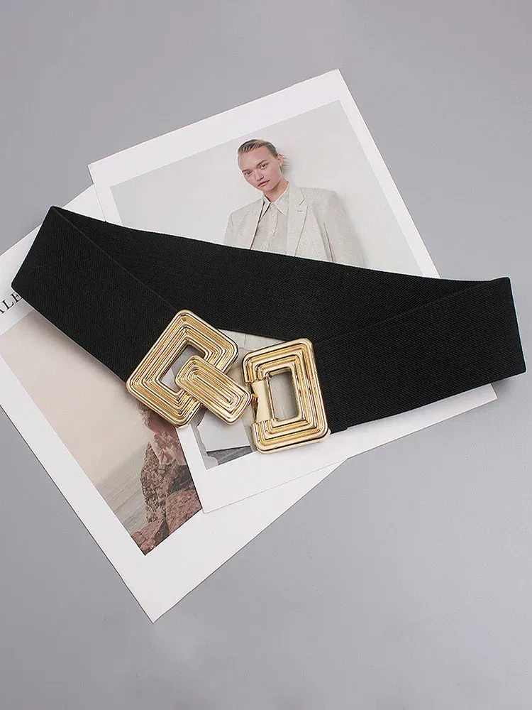 Vintage Square Buckle Woven Metallic Belts
