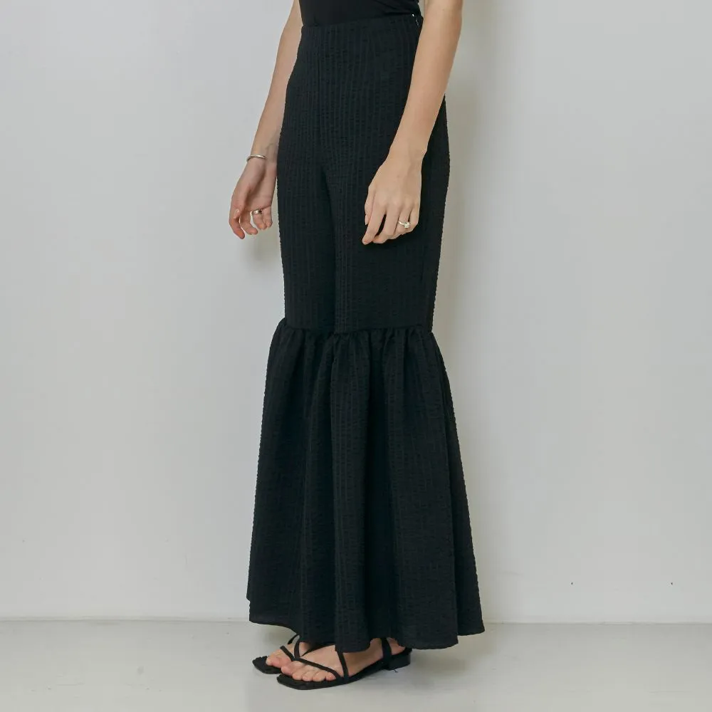 Voluminous Flared Gathered Seersucker Pants