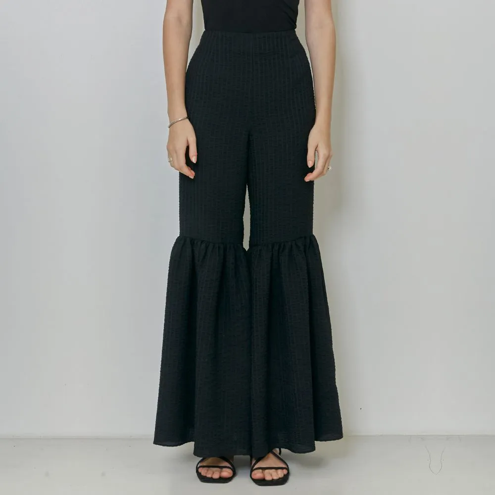 Voluminous Flared Gathered Seersucker Pants