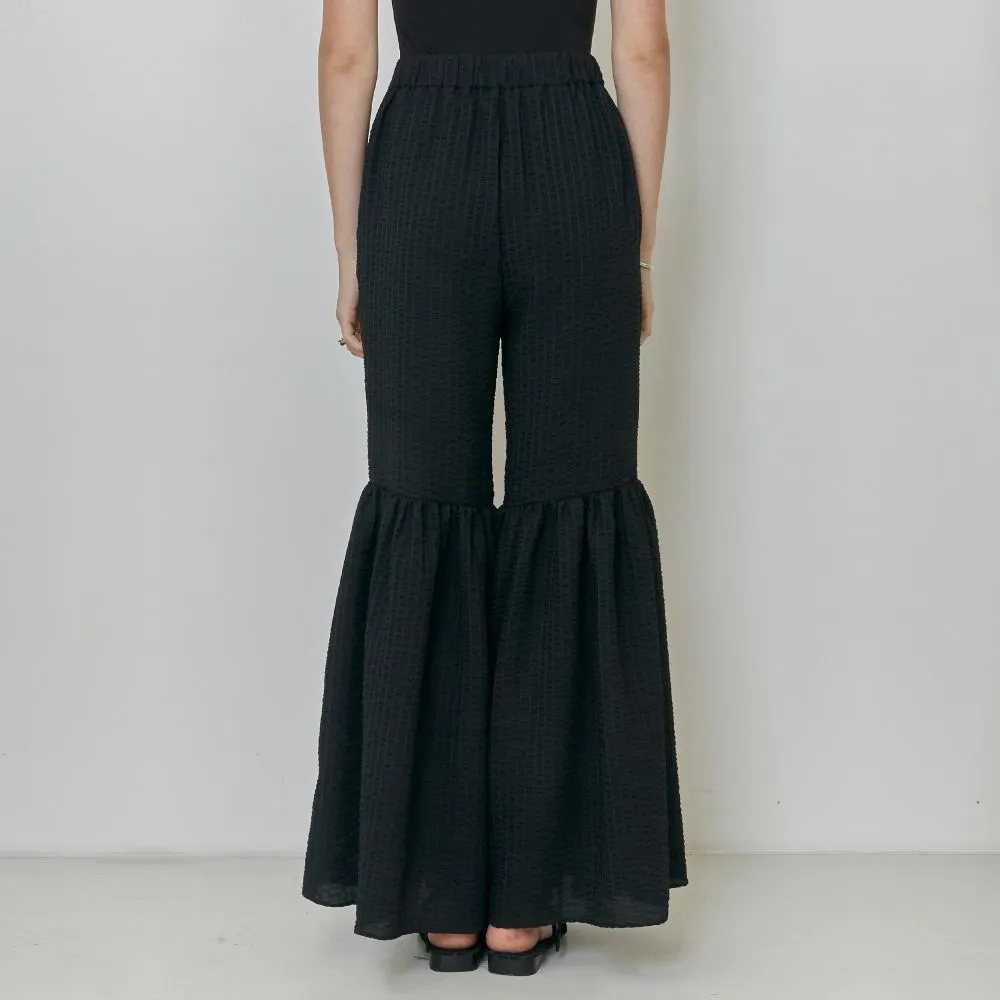 Voluminous Flared Gathered Seersucker Pants