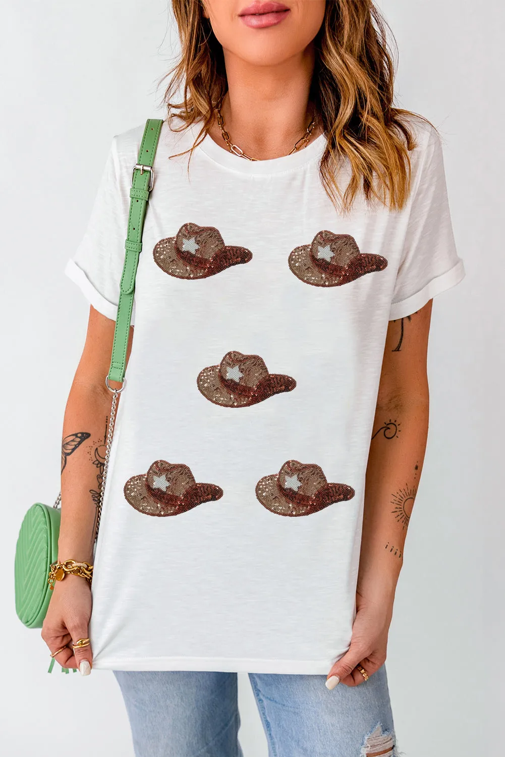 Wanna Be A Cowgirl Sequin Hat T-Shirt