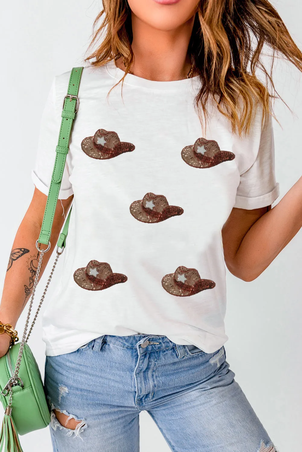 Wanna Be A Cowgirl Sequin Hat T-Shirt