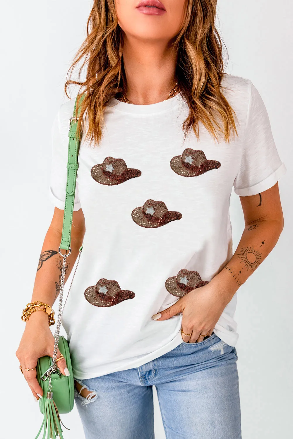 Wanna Be A Cowgirl Sequin Hat T-Shirt