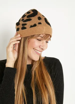 Warm leopard-print wool knit hat