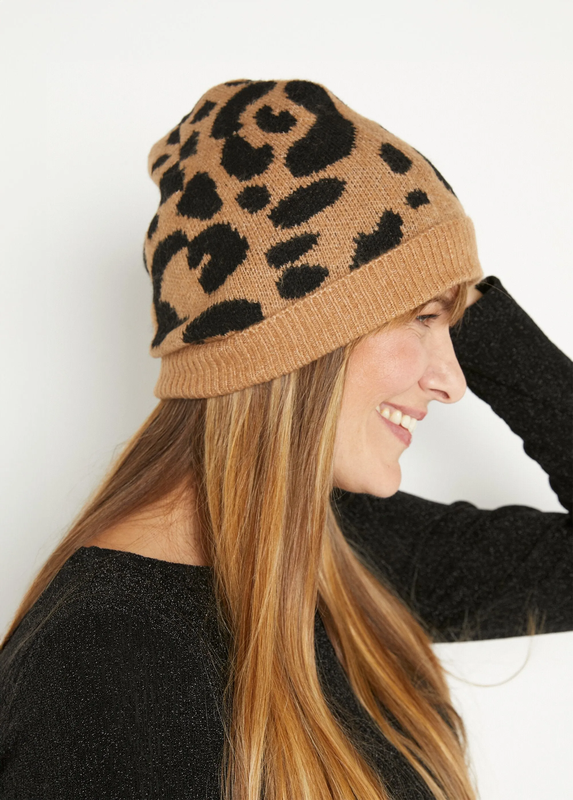 Warm leopard-print wool knit hat