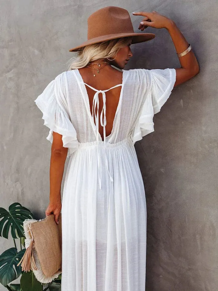 Weißes langes Strandkleid