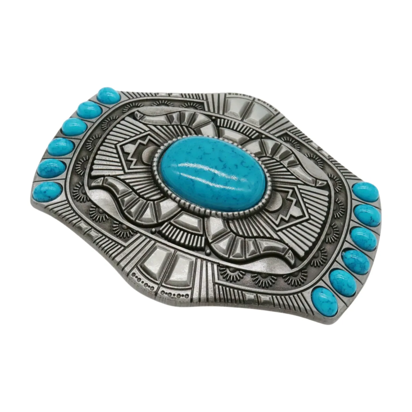 Western Style Ethnic Turquoise Beads Silver Metal Buckle