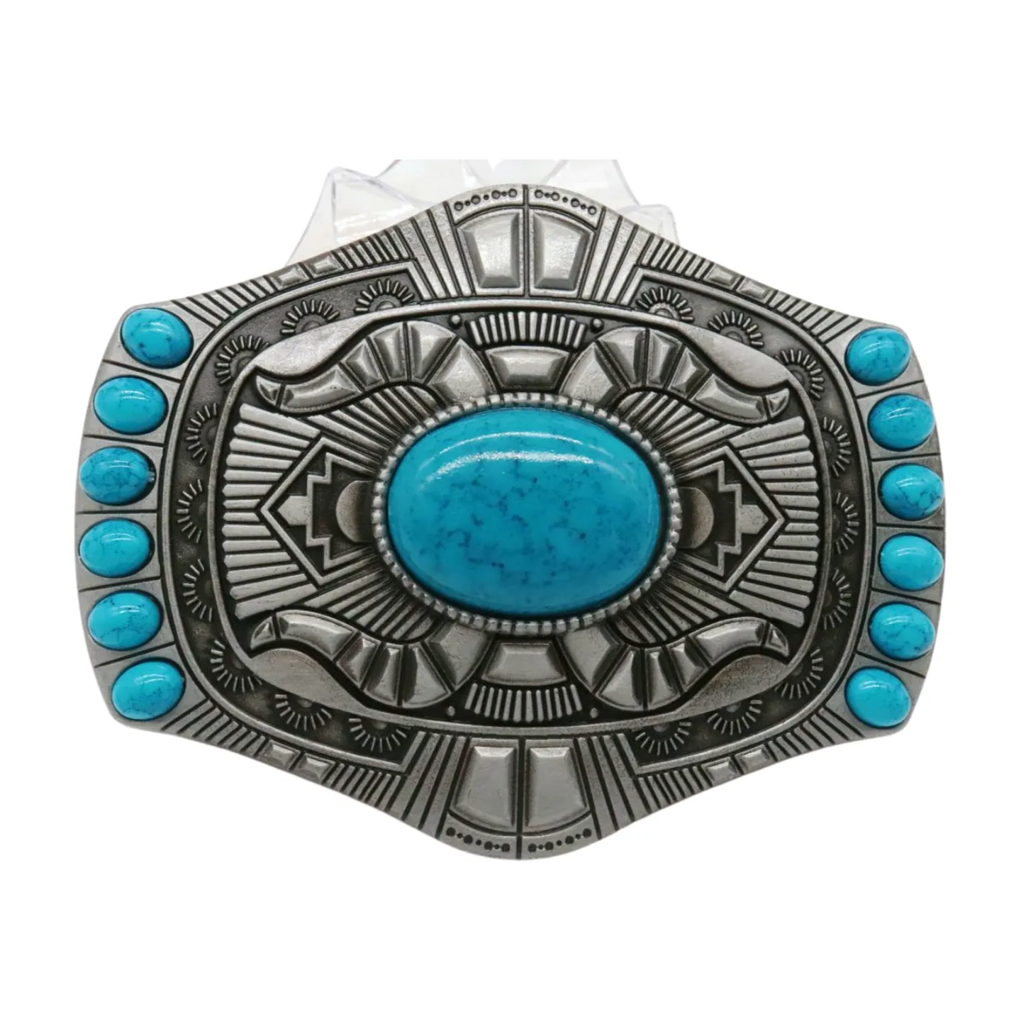 Western Style Ethnic Turquoise Beads Silver Metal Buckle