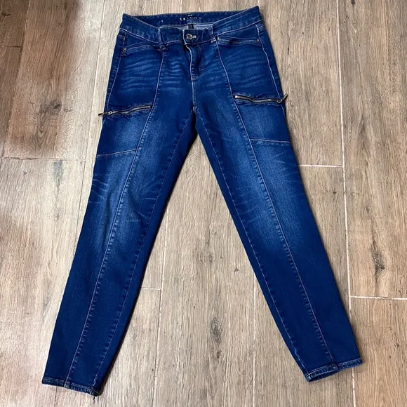 WHBM White House Black Market Jeans The Skinny Ankle Zippers Blue Trendy Moto