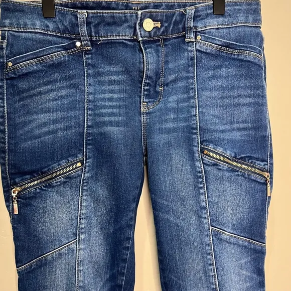 WHBM White House Black Market Jeans The Skinny Ankle Zippers Blue Trendy Moto