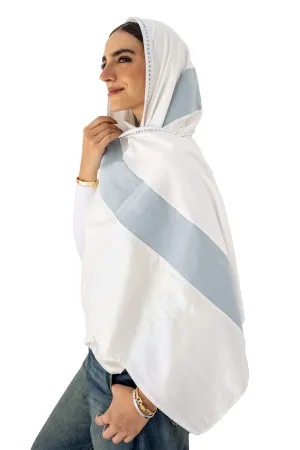 White & Sky Blue Layla Embellished Scarf