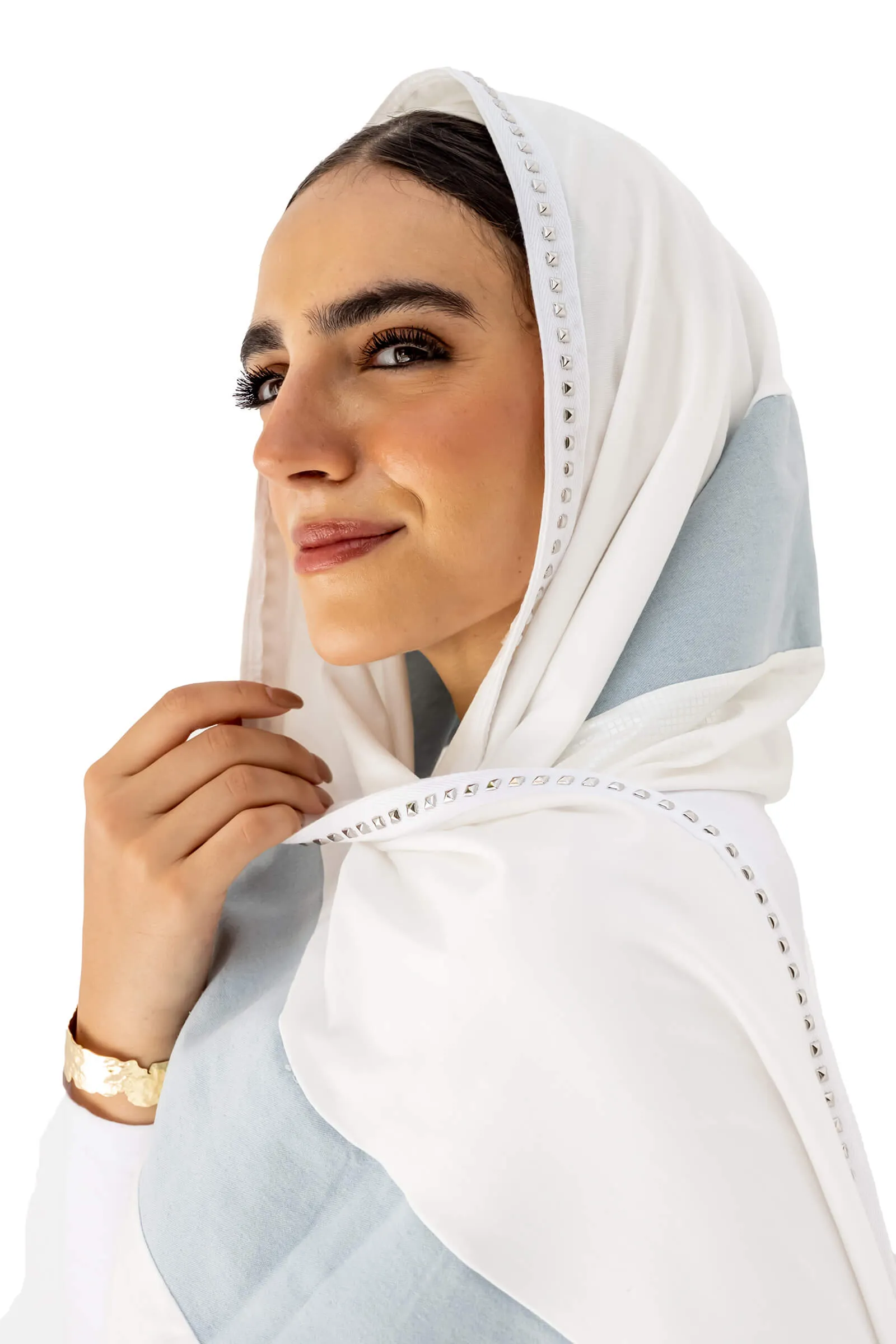 White & Sky Blue Layla Embellished Scarf