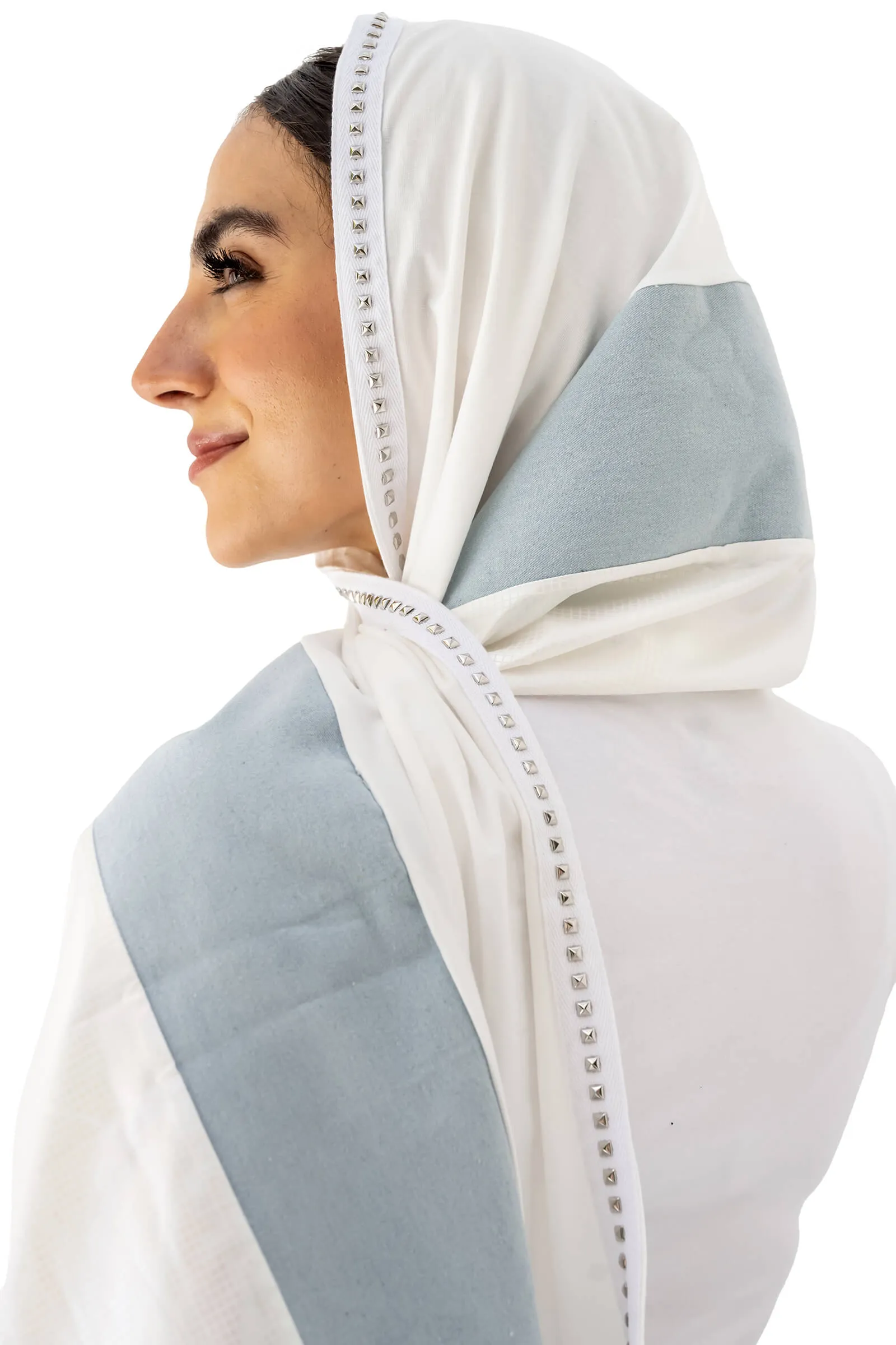 White & Sky Blue Layla Embellished Scarf