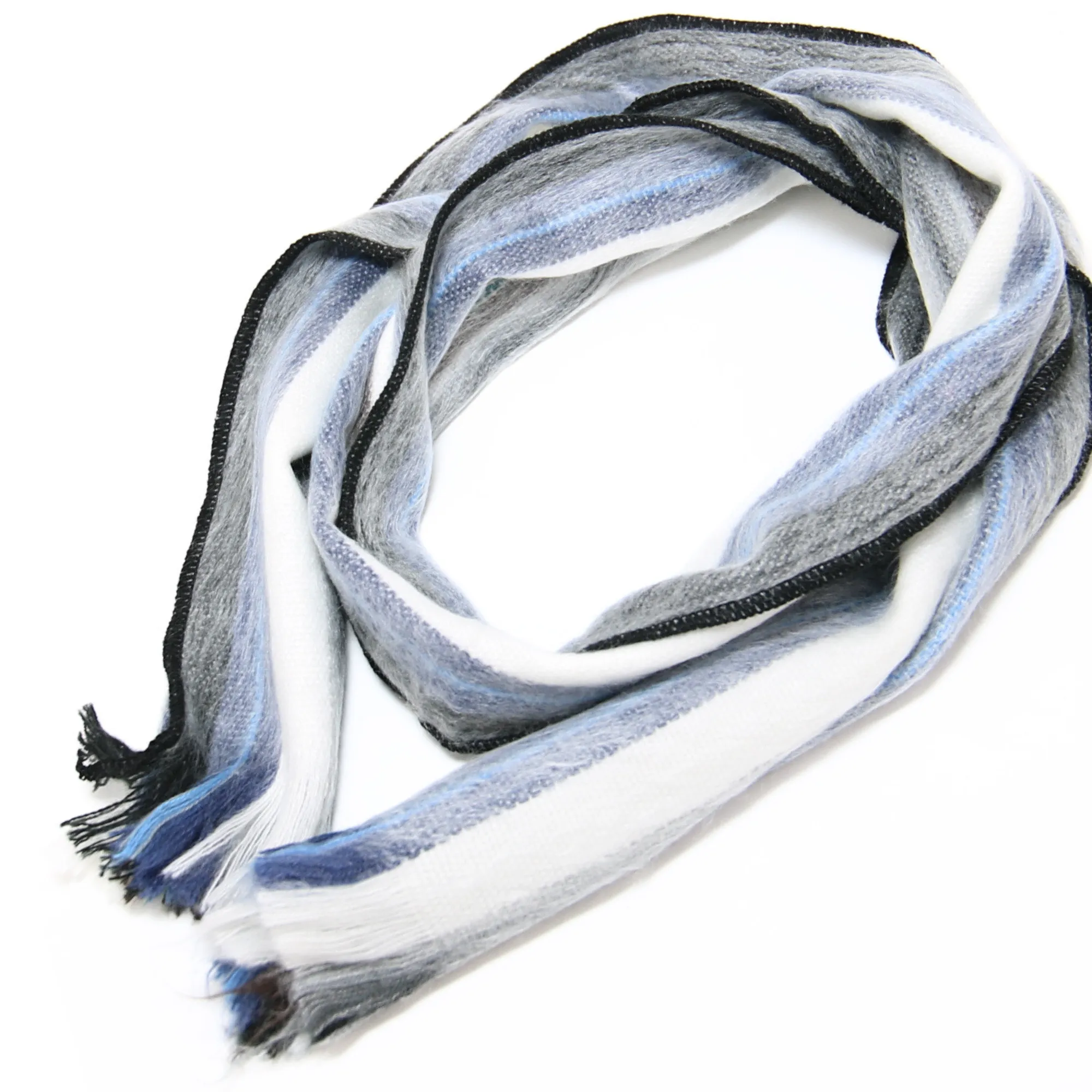 White, Black and Light Blue Alpaca Traditional Scarf