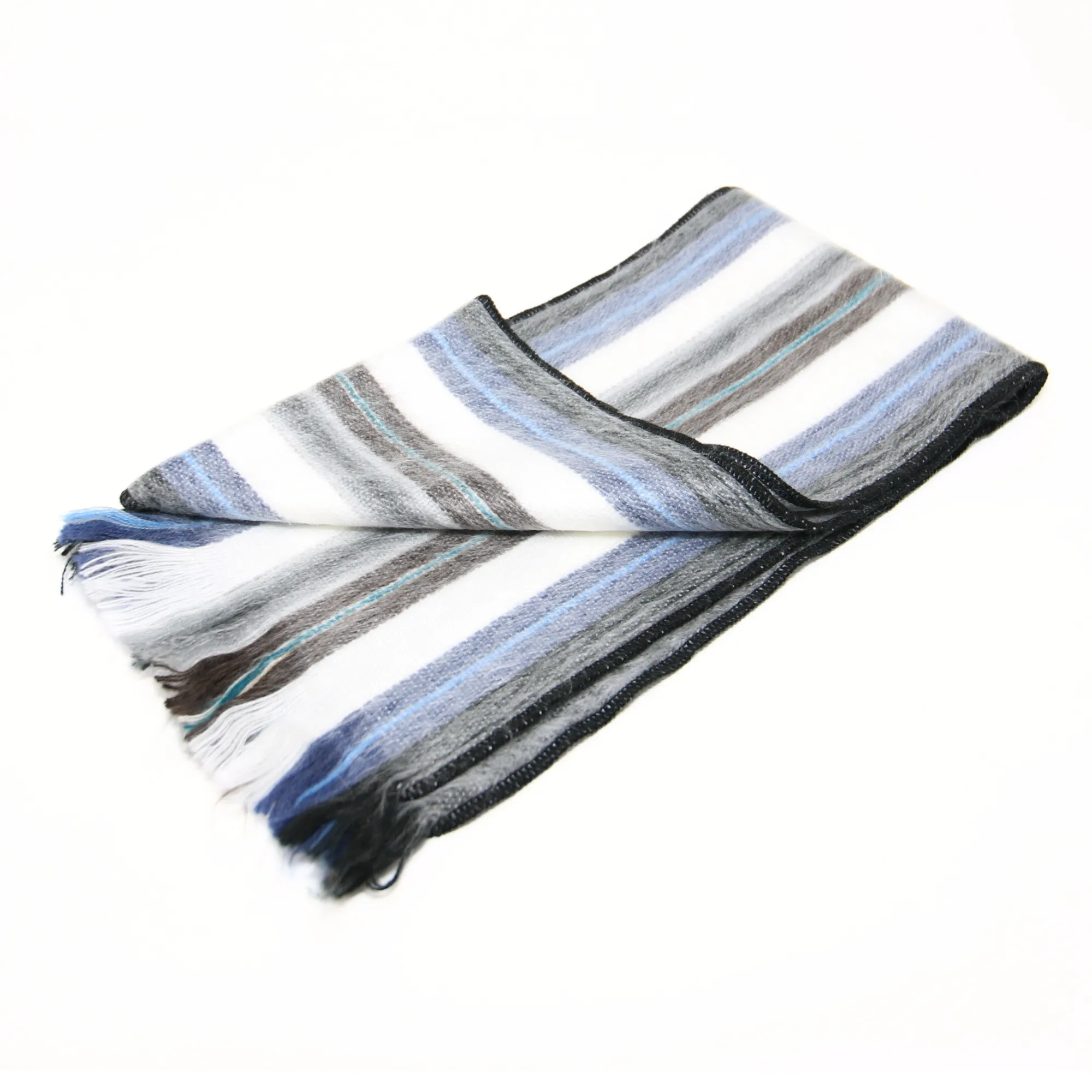 White, Black and Light Blue Alpaca Traditional Scarf