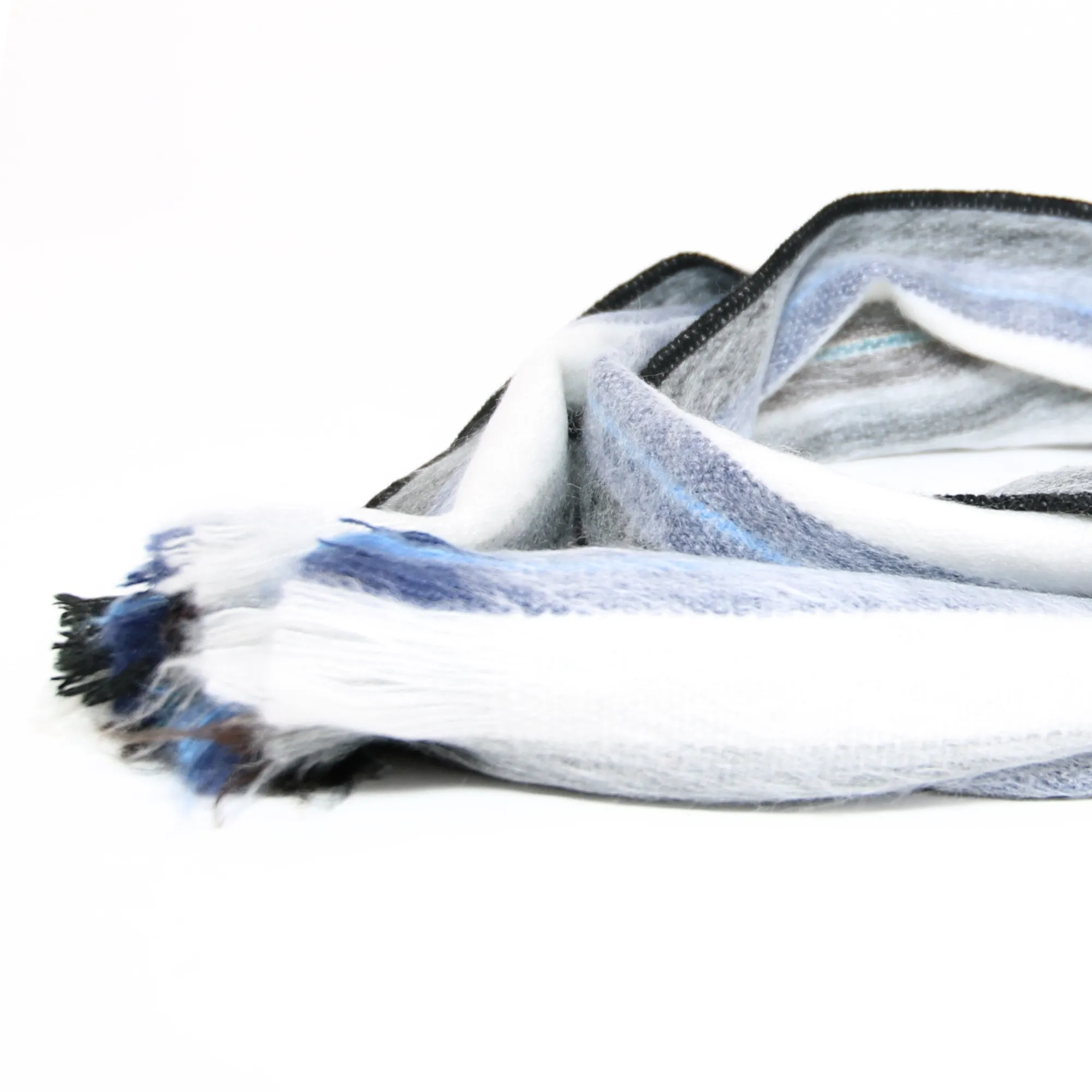 White, Black and Light Blue Alpaca Traditional Scarf