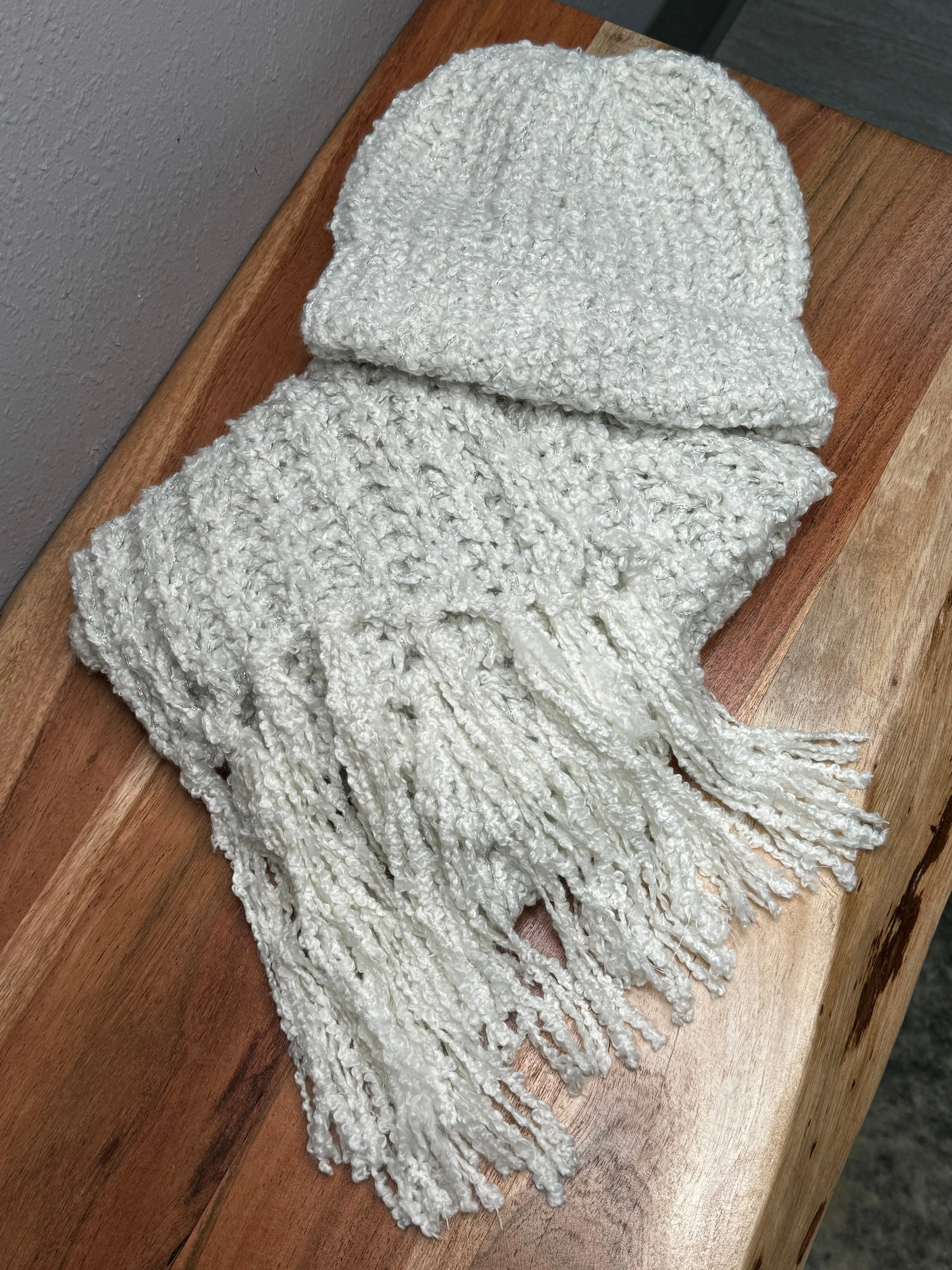 White Scarf and Hat Set