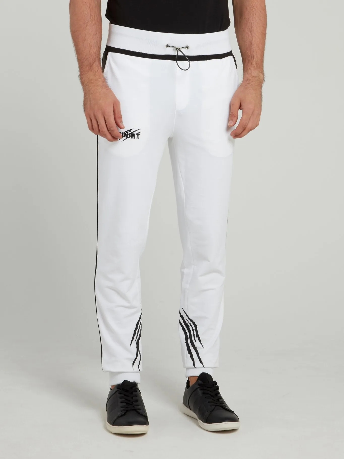 White Scratch Print Jogging Trousers