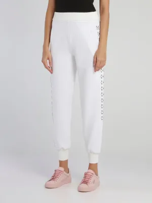 White Studded Waistband Track Pants