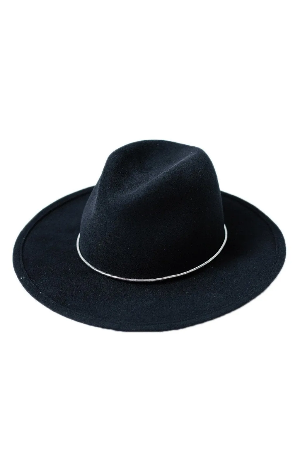 Wide Brim Fedora with Silver Chain