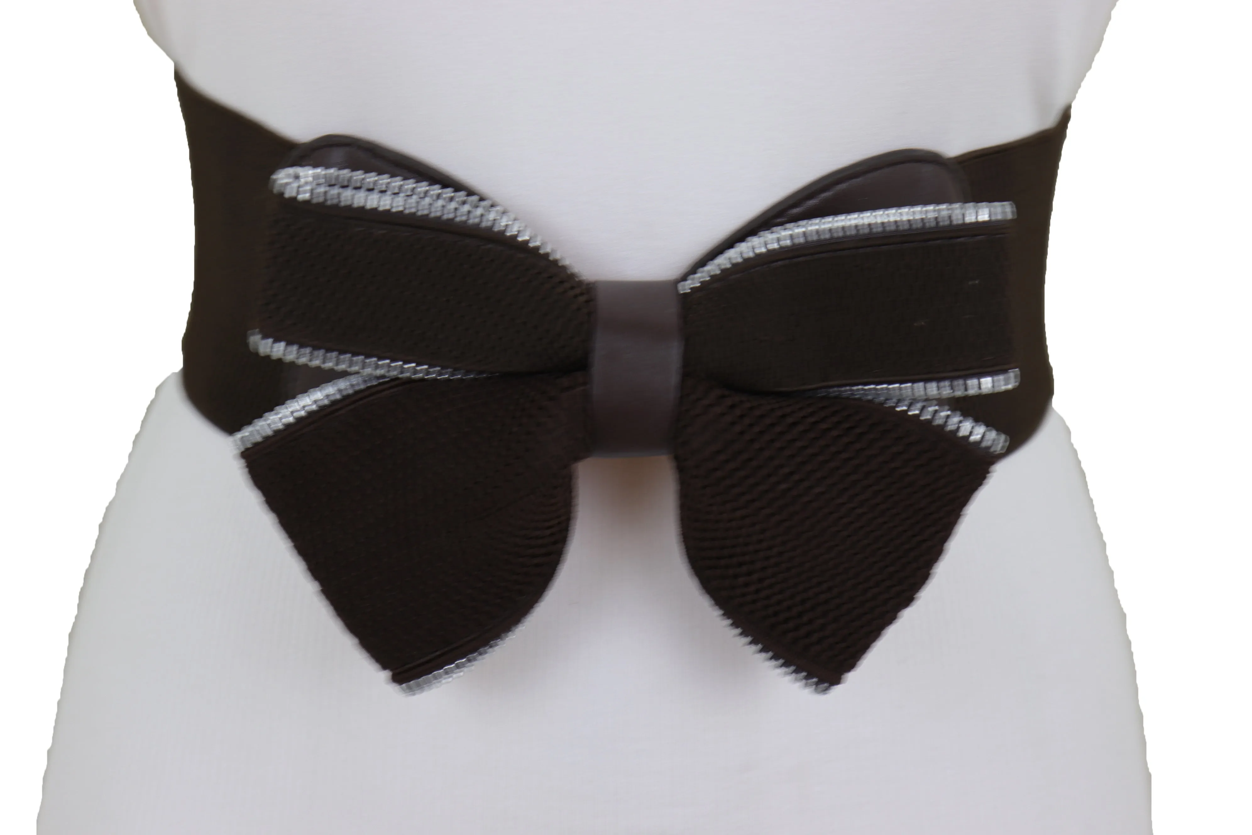Wide Elastic Brown Bow Tie Fashion Belt Hip High Waist Zipper Fit Size S M