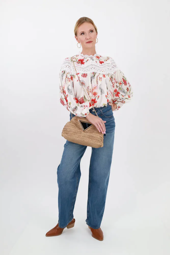 Wide Leg Jeans with Statement Belt - Blue