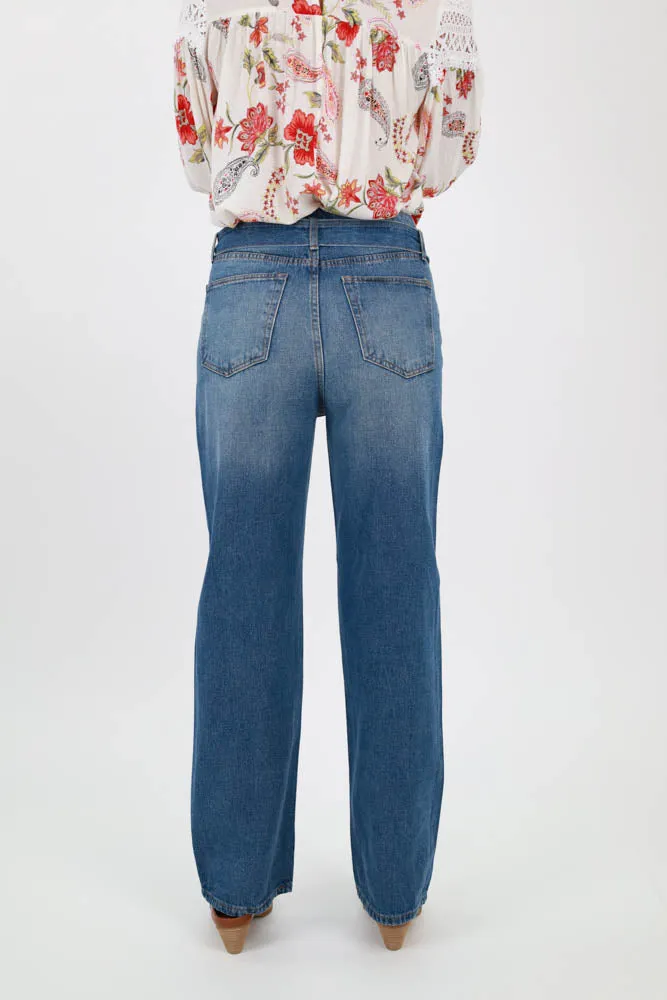 Wide Leg Jeans with Statement Belt - Blue