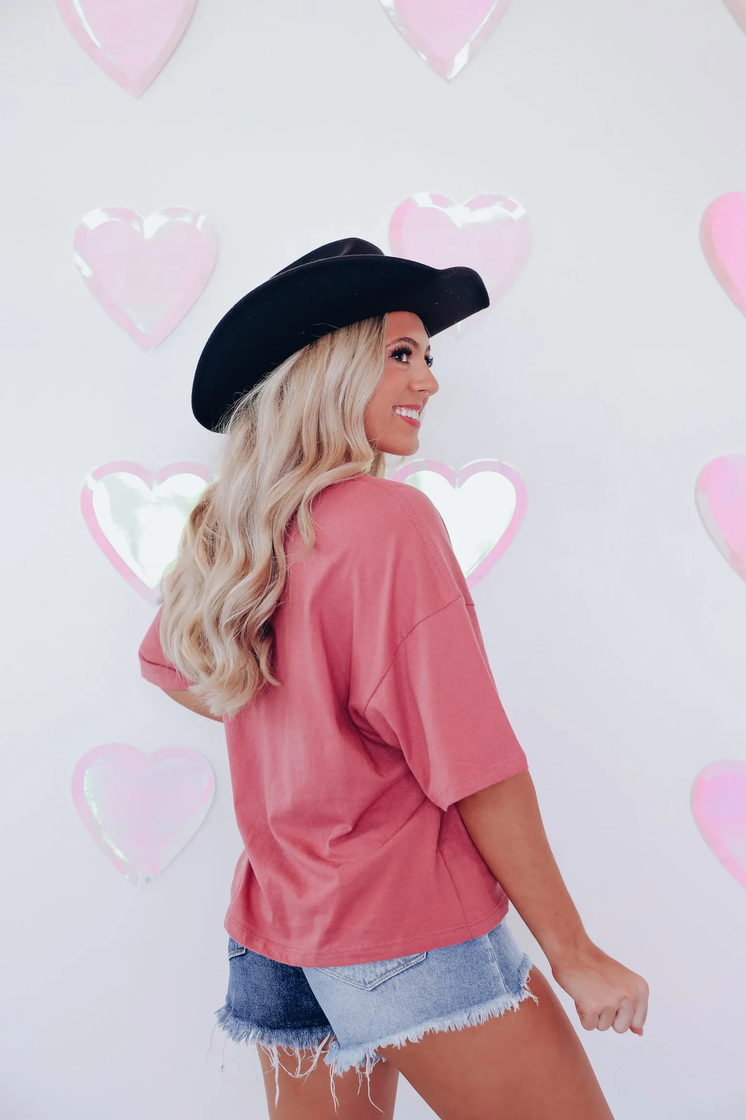 Wild West Cowboy Cropped Graphic Tee - Mauve