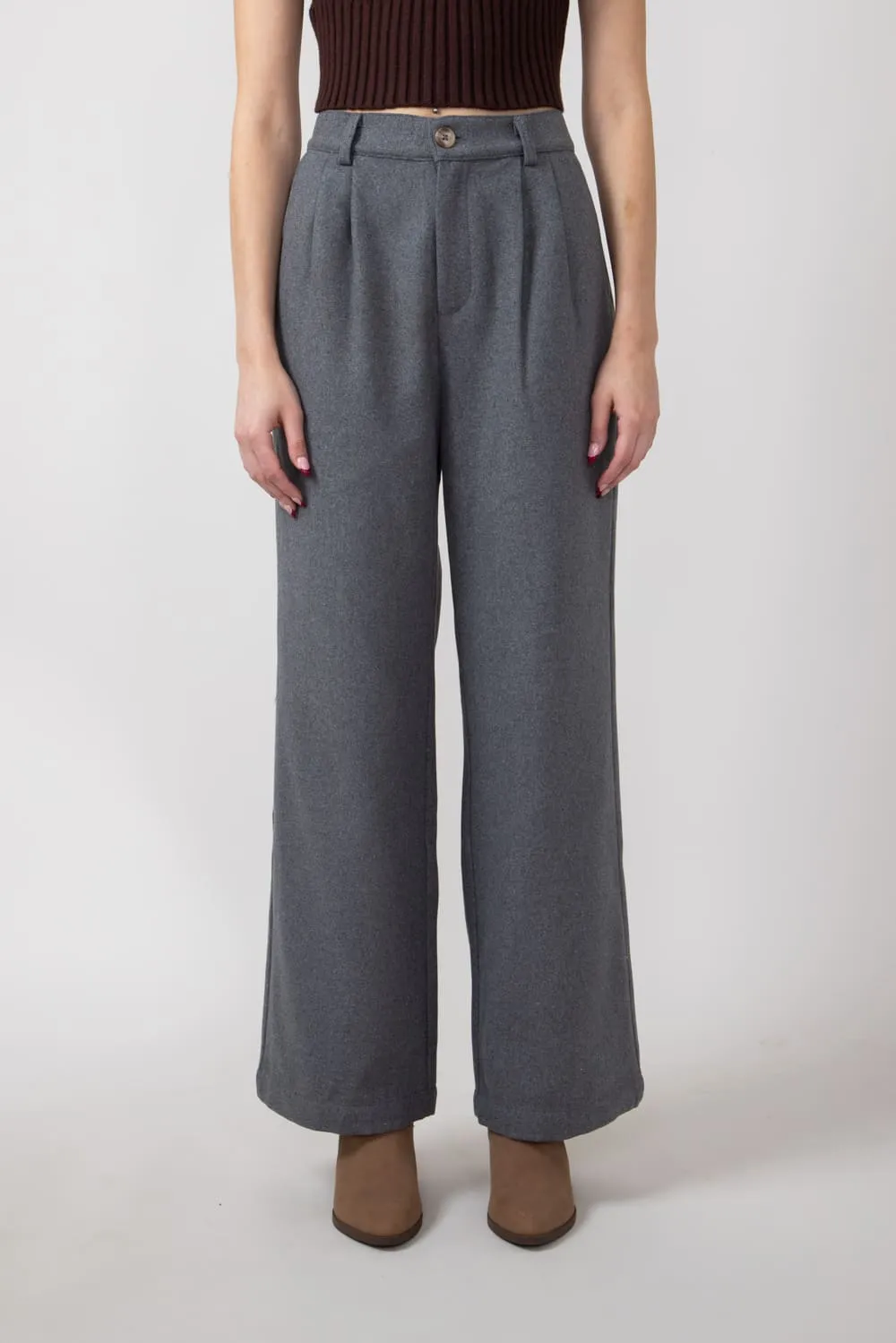 Wishlist Pleated Trouser Pants for Women in Charcoal | WL24-9194-CHARCOAL