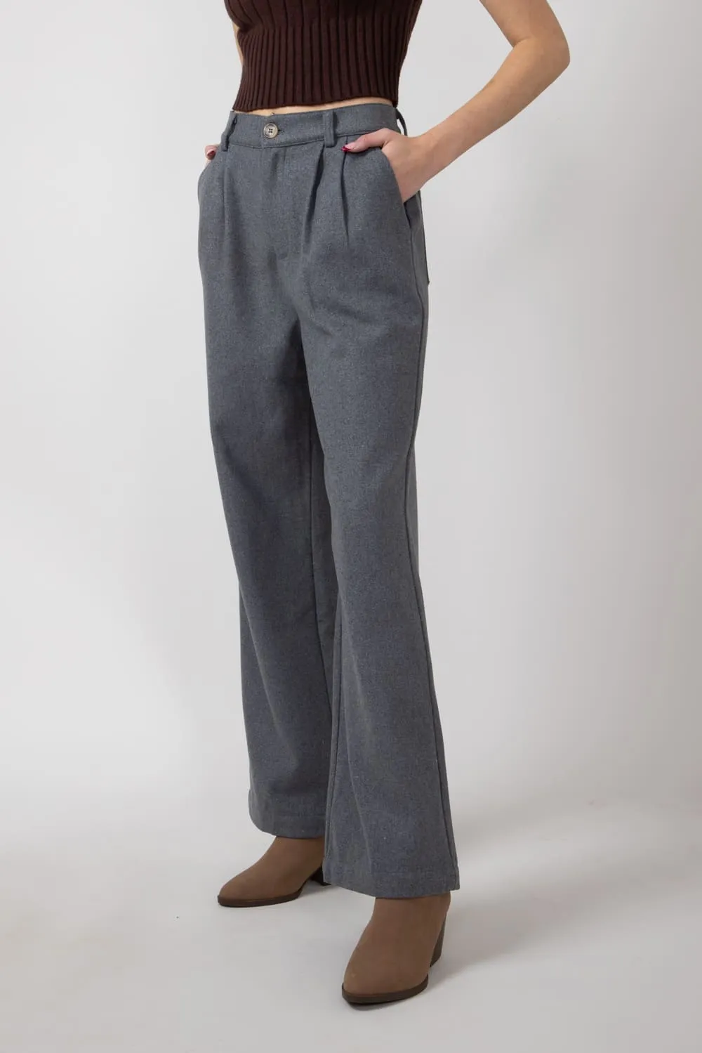 Wishlist Pleated Trouser Pants for Women in Charcoal | WL24-9194-CHARCOAL