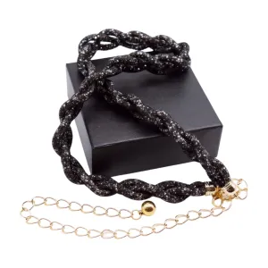 Women Black Mesh Braided Belt Silver Beads Gold Chain S M