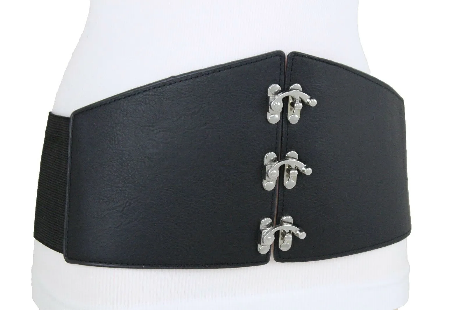 Women Black Wide Corset Belt Hip High Waist Wide Elastic Dressy Hook Size L XL XXL