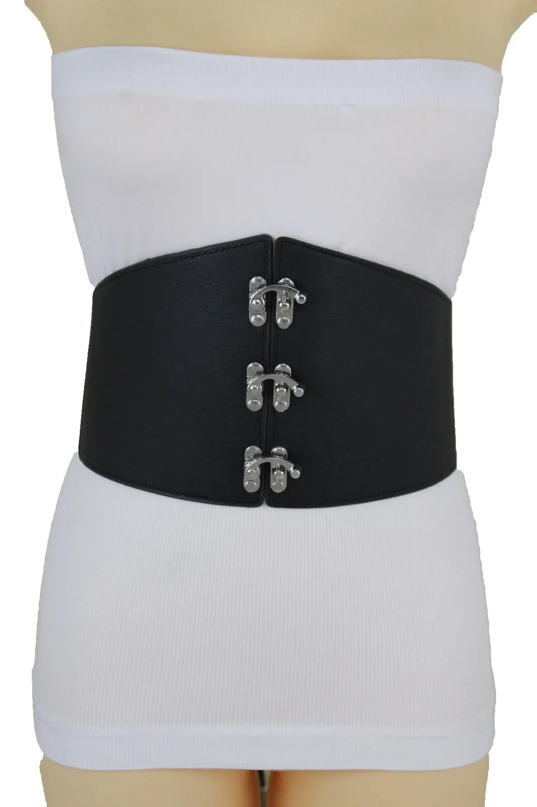 Women Black Wide Corset Belt Hip High Waist Wide Elastic Dressy Hook Size L XL XXL