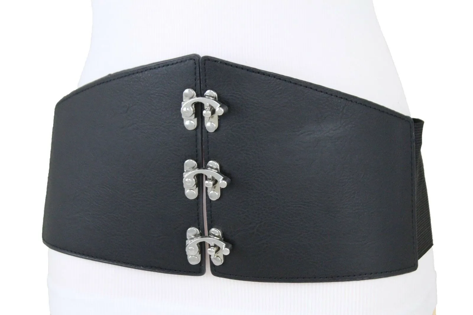 Women Black Wide Corset Belt Hip High Waist Wide Elastic Dressy Hook Size L XL XXL