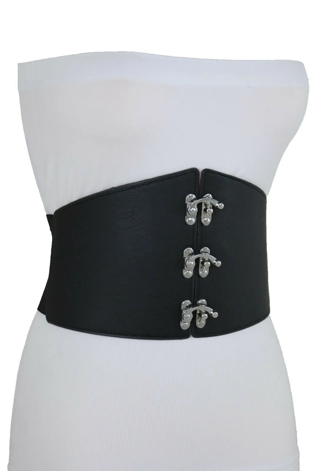 Women Black Wide Corset Belt Hip High Waist Wide Elastic Dressy Hook Size L XL XXL