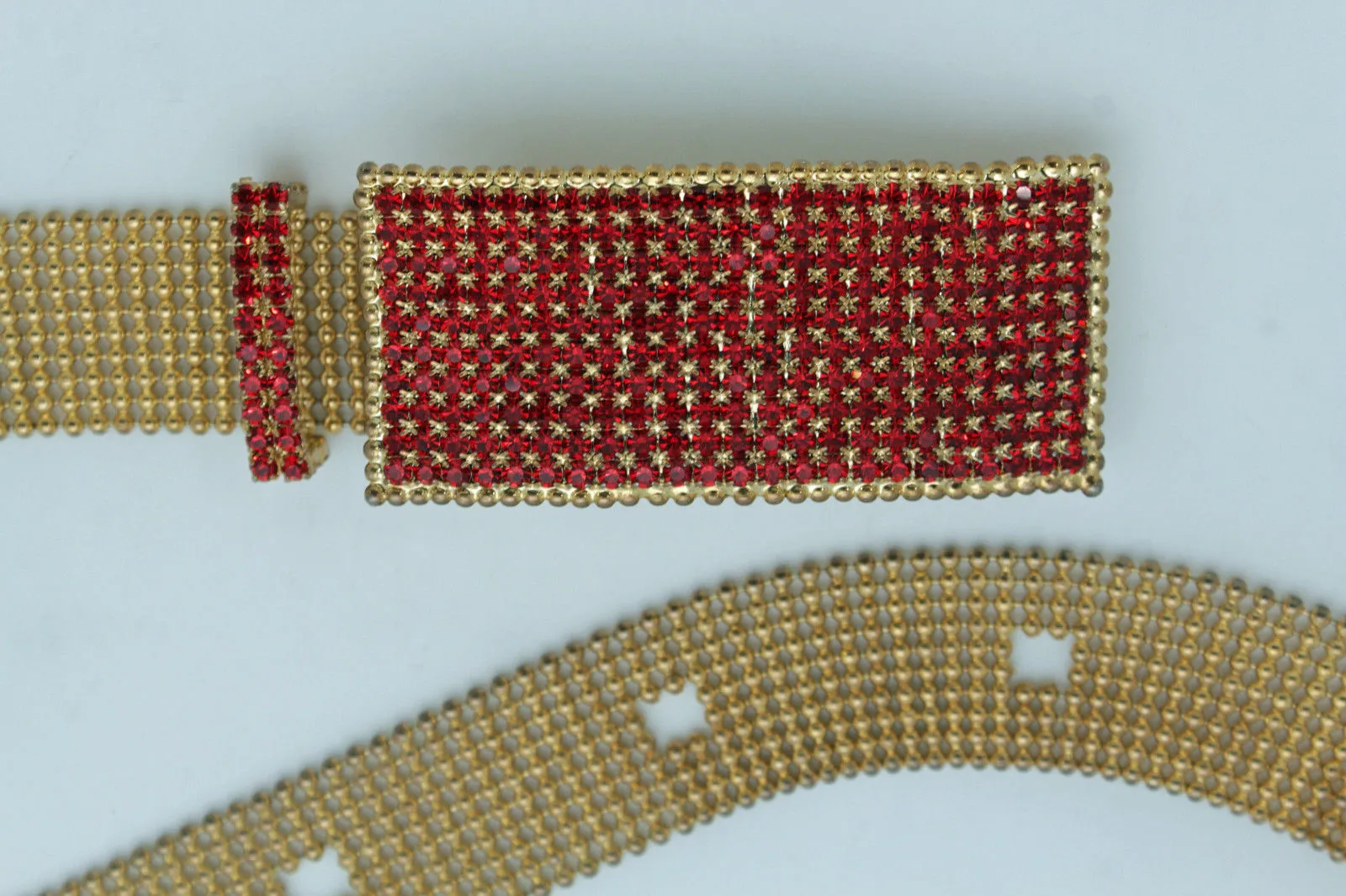 Women Blue Beads Elastic Ethnic Belt Brown Wood Buckle S M