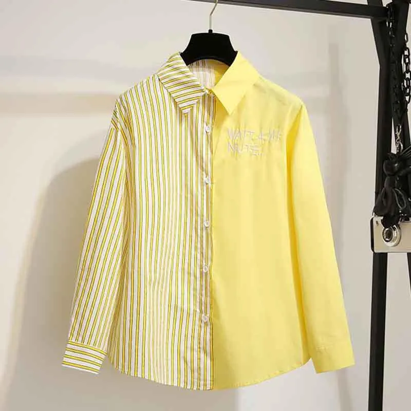 Women Blue Long Sleeve Striped Shirt White Sexy Skirt 2pcs Office Lady Shirt Skirt Suit