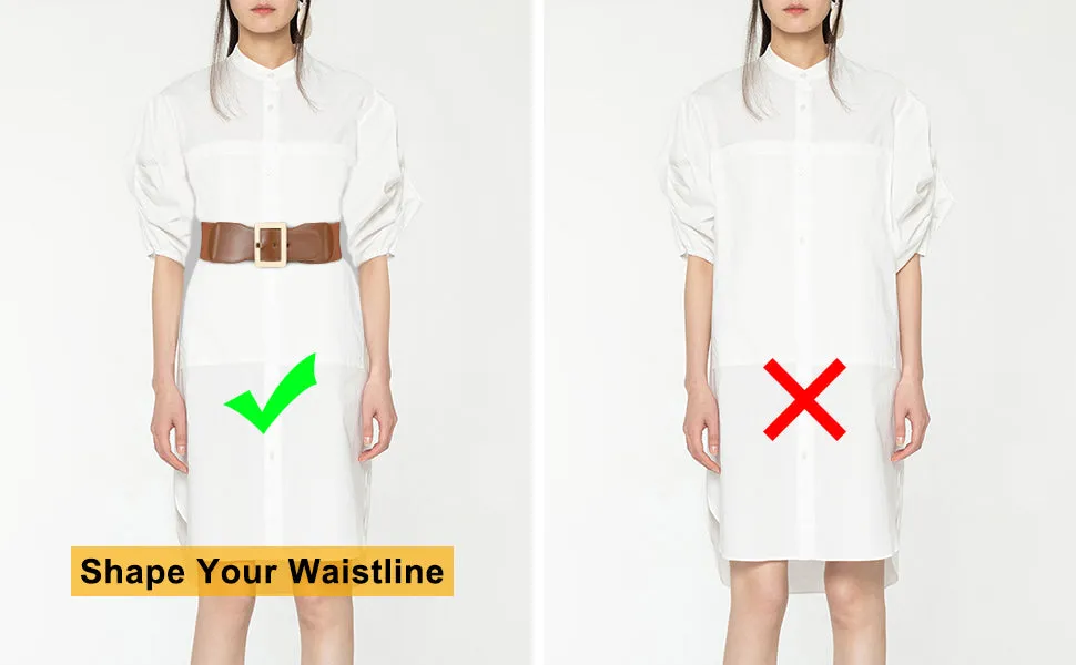 Women Dress Waist Belt Stretchy Elastic Vintage Belts for Dress with Metal Buckle Waistband Cosplay