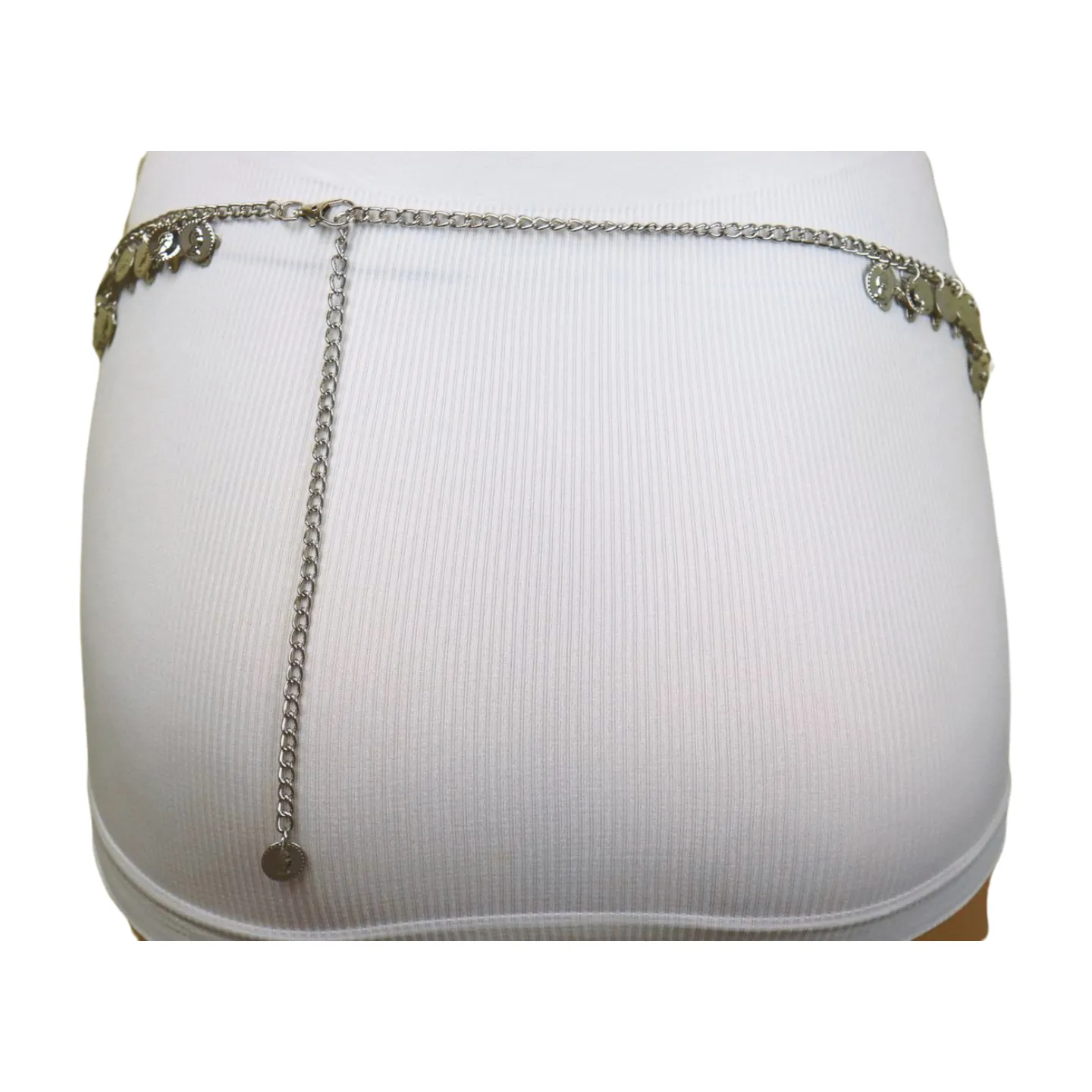 Women Ethnic Silver Metal Chain Coin Charms Belt S M