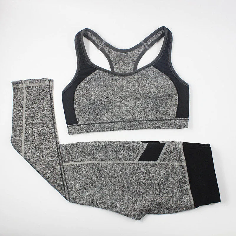 Women Fitness Tracksuit Patchwork Padded Bralette Bra Top And Elastic Legging Capris Pants Set Women Workout Clothes