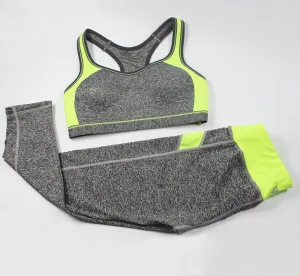Women Fitness Tracksuit Patchwork Padded Bralette Bra Top And Elastic Legging Capris Pants Set Women Workout Clothes