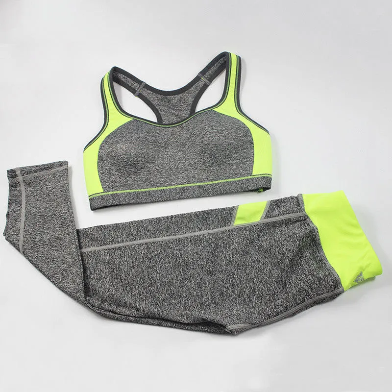 Women Fitness Tracksuit Patchwork Padded Bralette Bra Top And Elastic Legging Capris Pants Set Women Workout Clothes