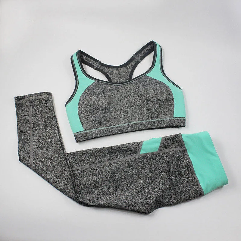 Women Fitness Tracksuit Patchwork Padded Bralette Bra Top And Elastic Legging Capris Pants Set Women Workout Clothes
