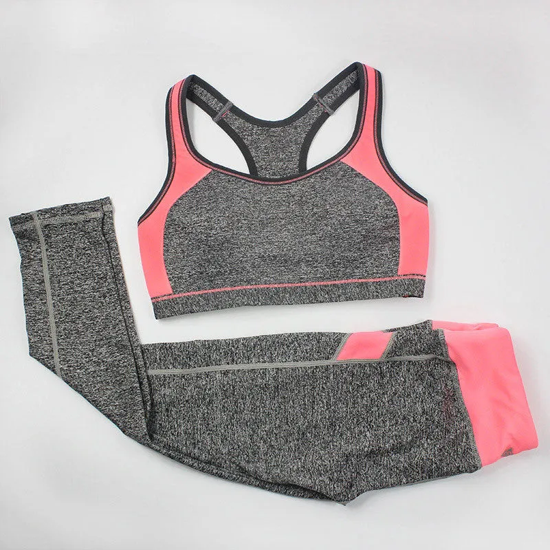 Women Fitness Tracksuit Patchwork Padded Bralette Bra Top And Elastic Legging Capris Pants Set Women Workout Clothes