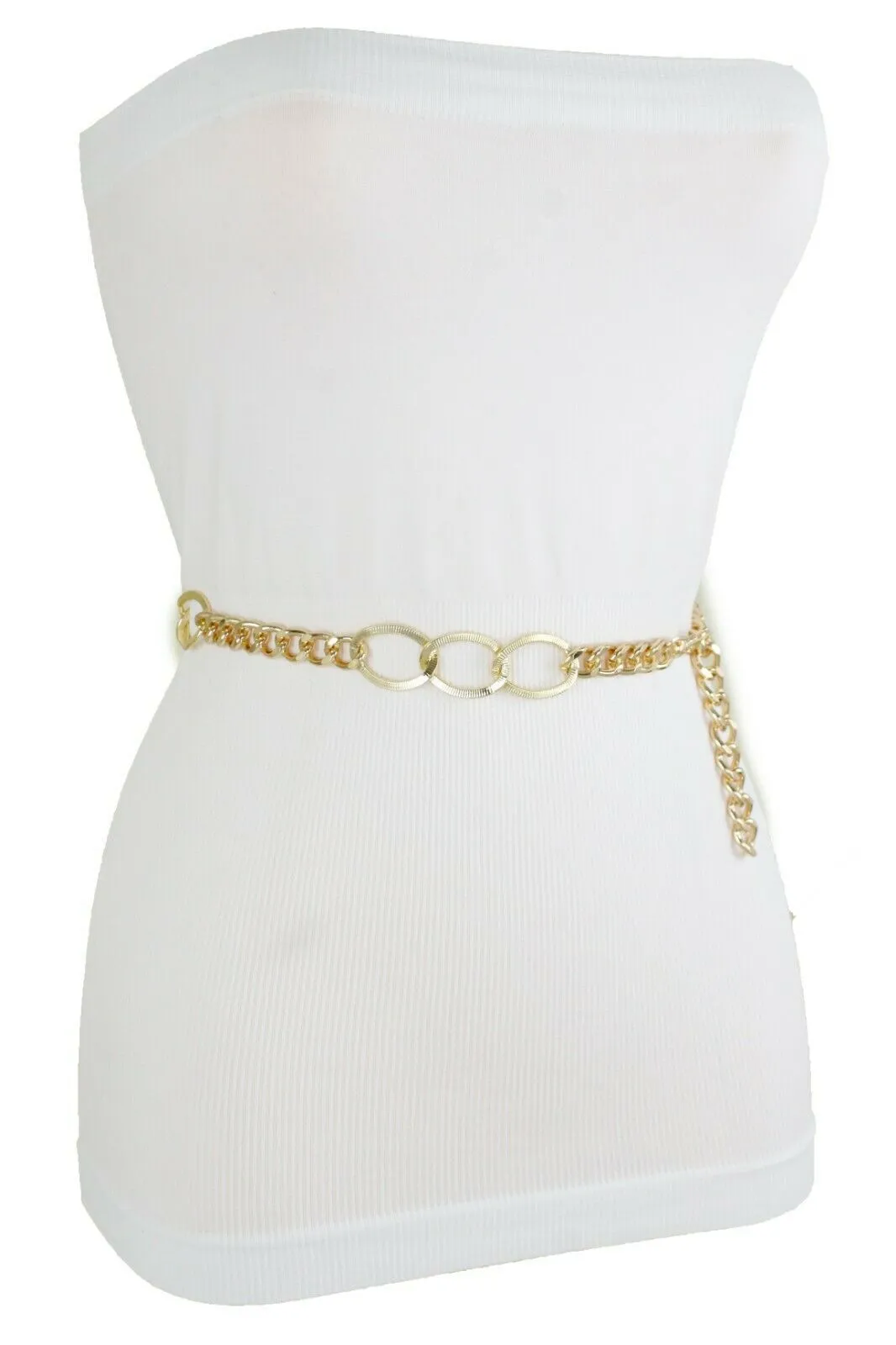 Women Gold Metal Chain Dressy Skinny Waistband Narrow Belt Hip Waist Size M L XL