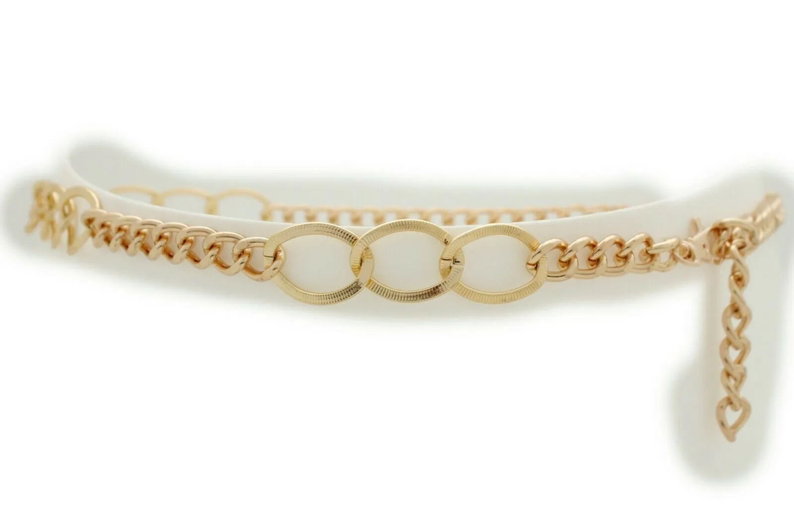 Women Gold Metal Chain Dressy Skinny Waistband Narrow Belt Hip Waist Size M L XL