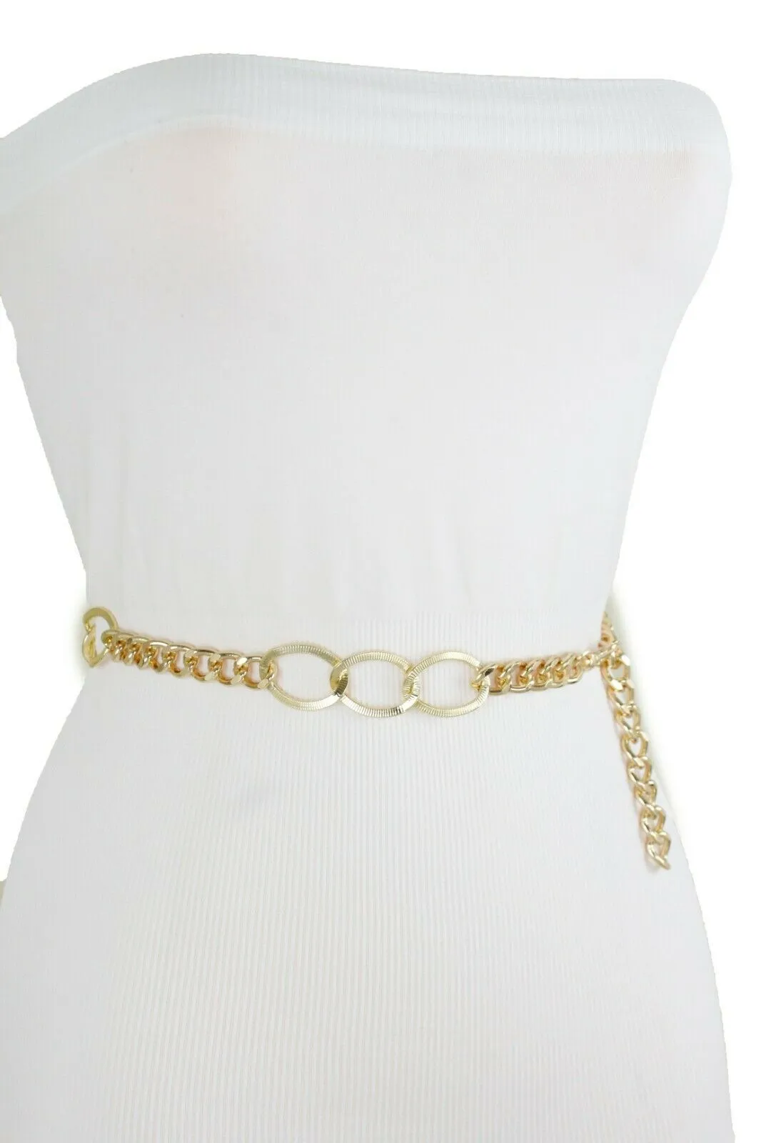 Women Gold Metal Chain Dressy Skinny Waistband Narrow Belt Hip Waist Size M L XL