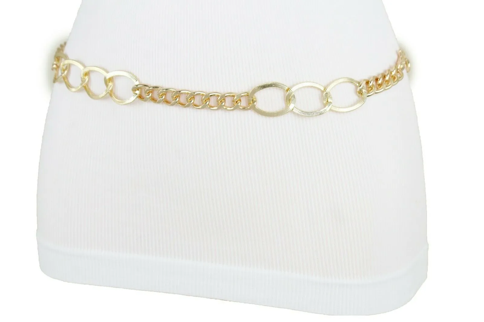 Women Gold Metal Chain Dressy Skinny Waistband Narrow Belt Hip Waist Size M L XL