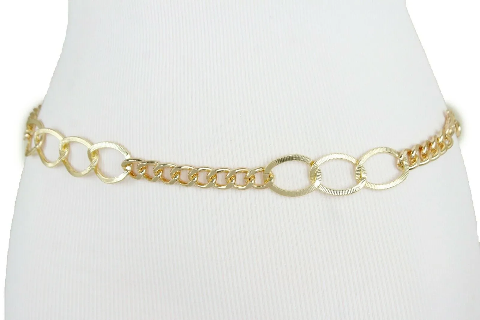 Women Gold Metal Chain Dressy Skinny Waistband Narrow Belt Hip Waist Size M L XL
